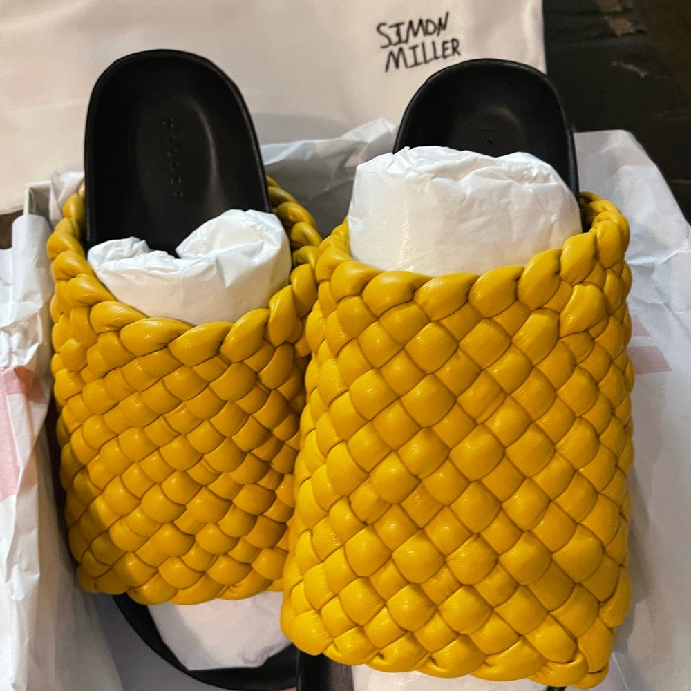 Simon Miller Woven Platform Slides in Yellow